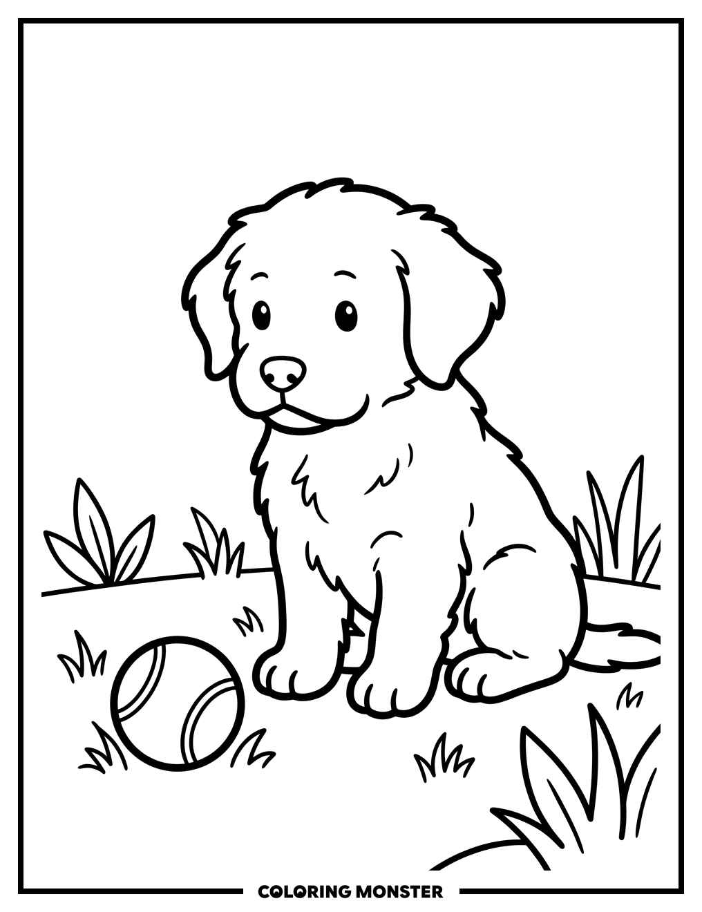 Puppy With Tennis Ball Coloring Page
