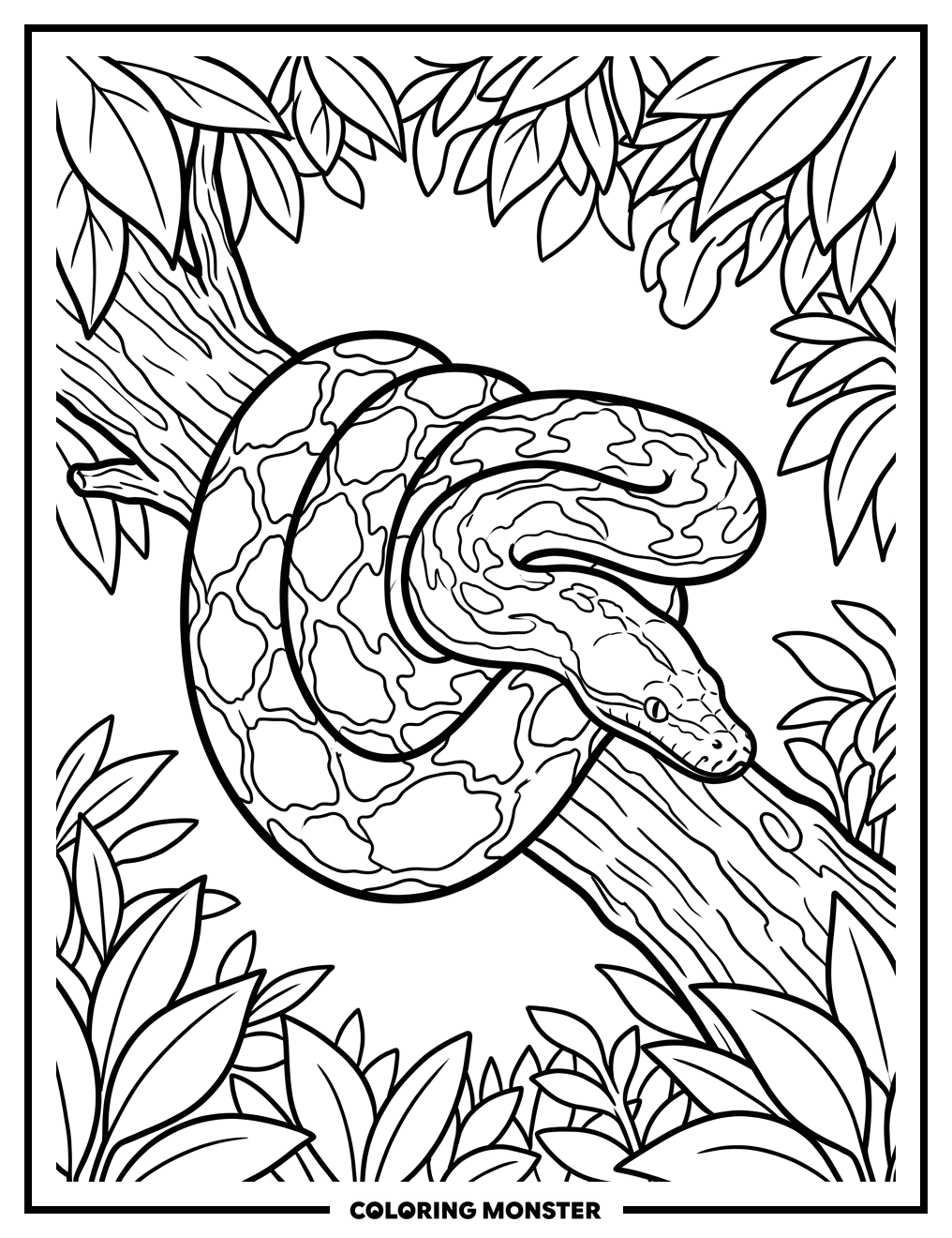 Python Coiled on Tree Branch Coloring Page