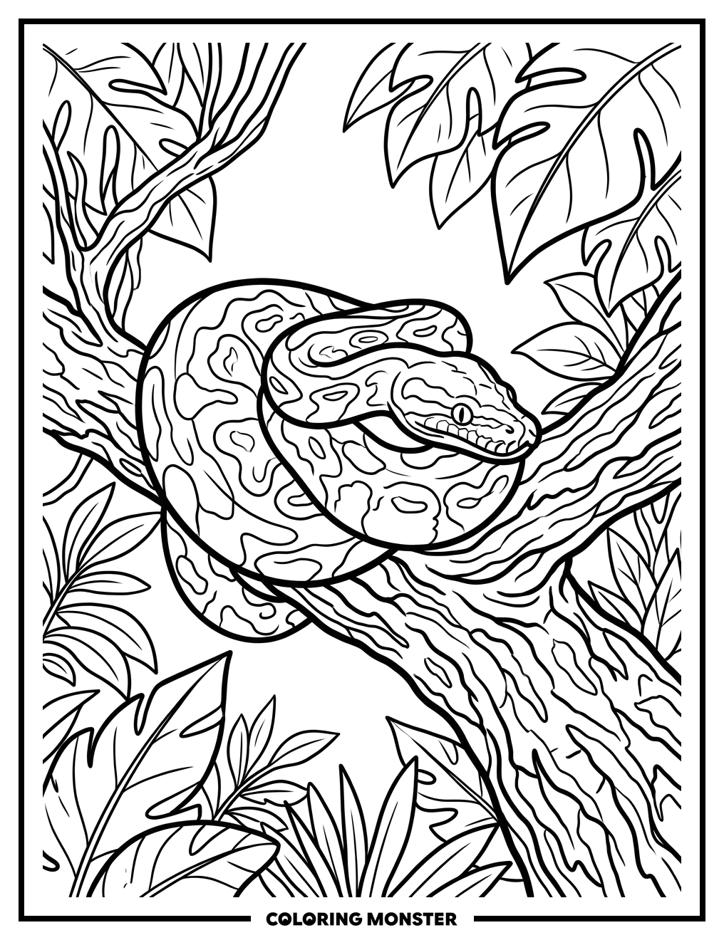 Python on a Tree Branch Coloring Page