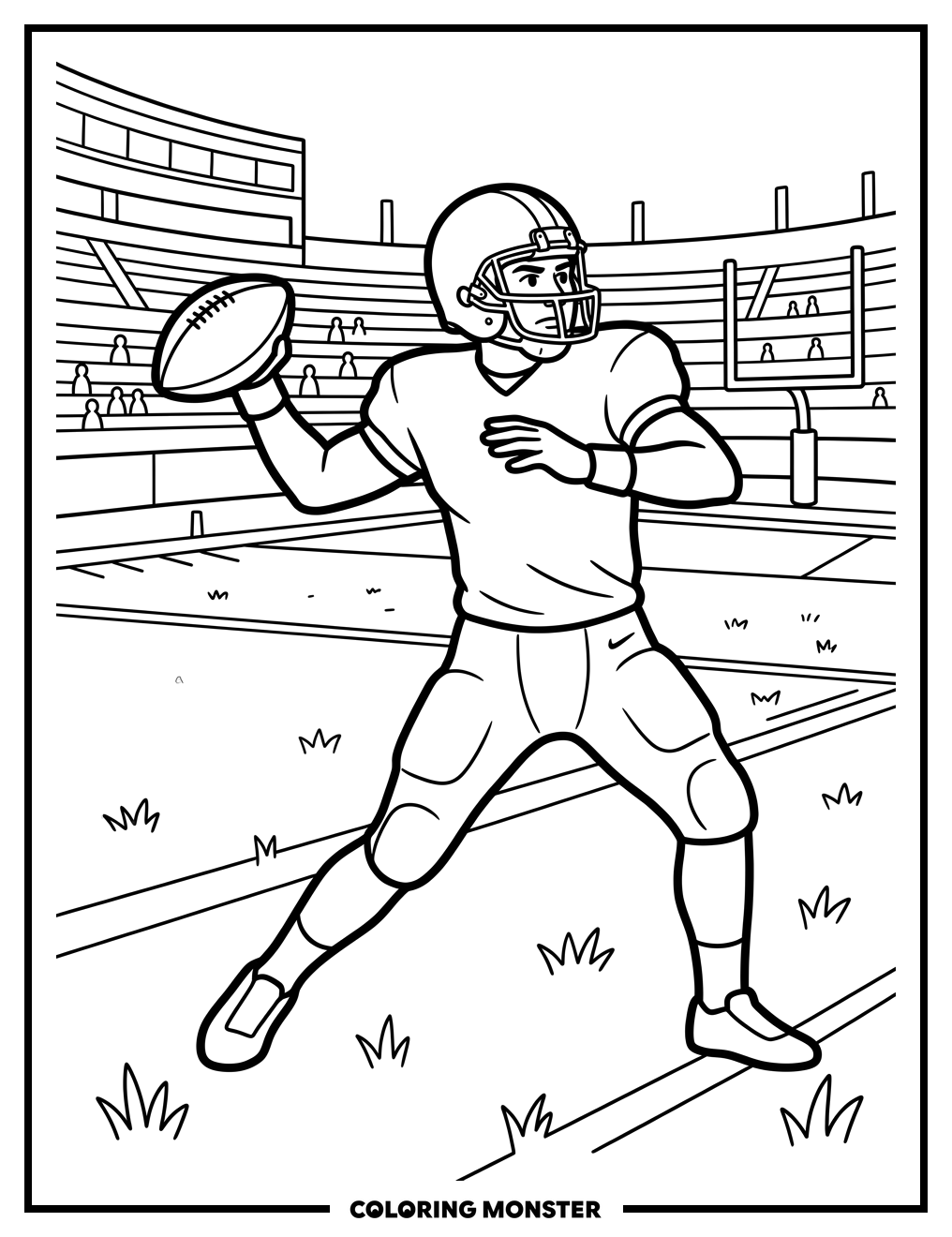 Quarterback Throwing Football Coloring Page