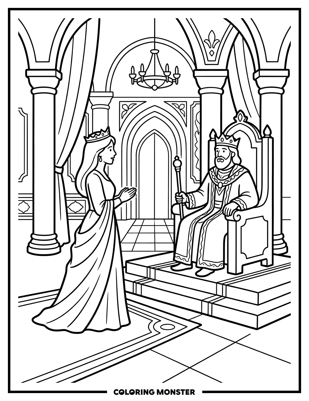 Queen Esther Before King Ahasuerus Coloring Page