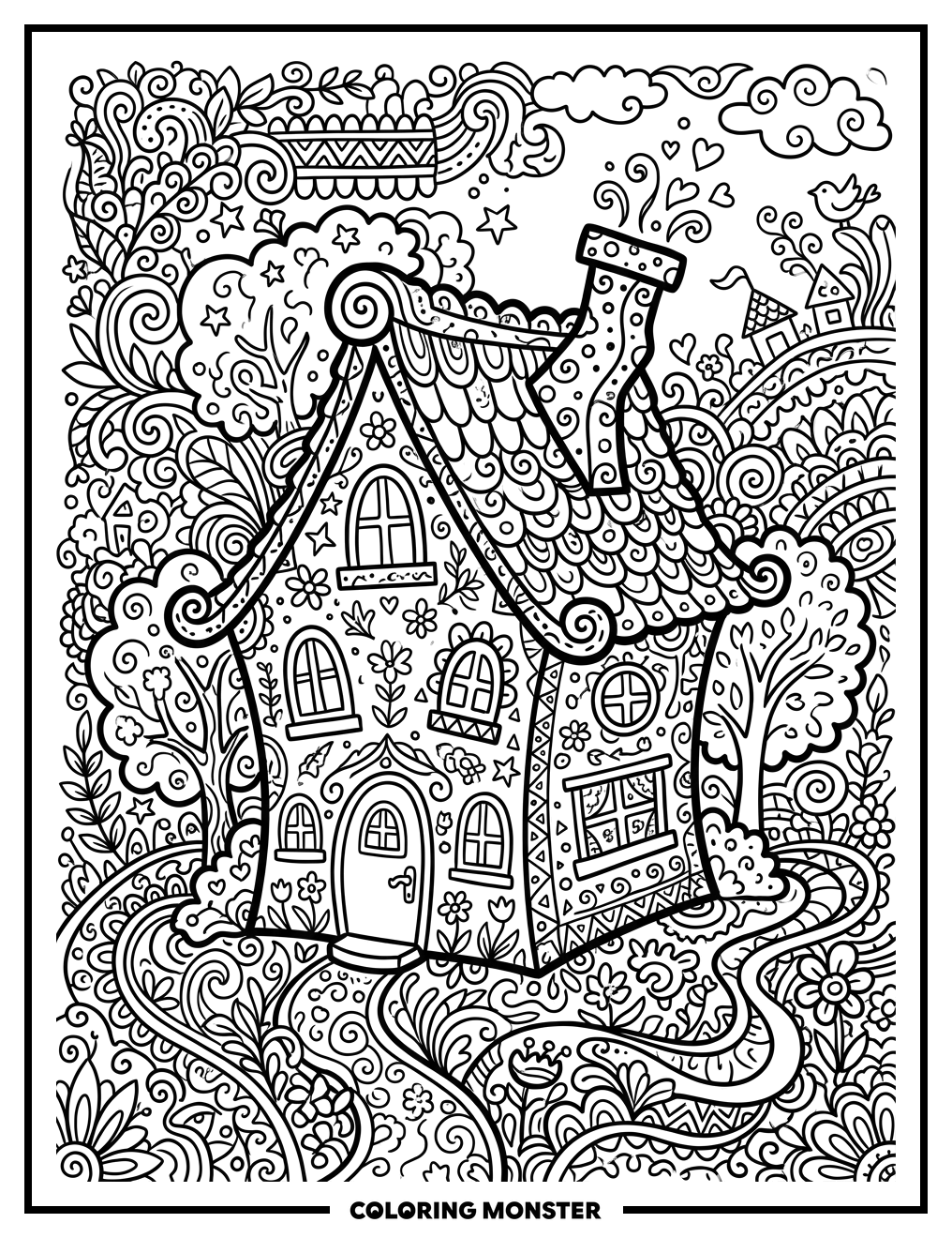Quirky Doodle House Coloring Page