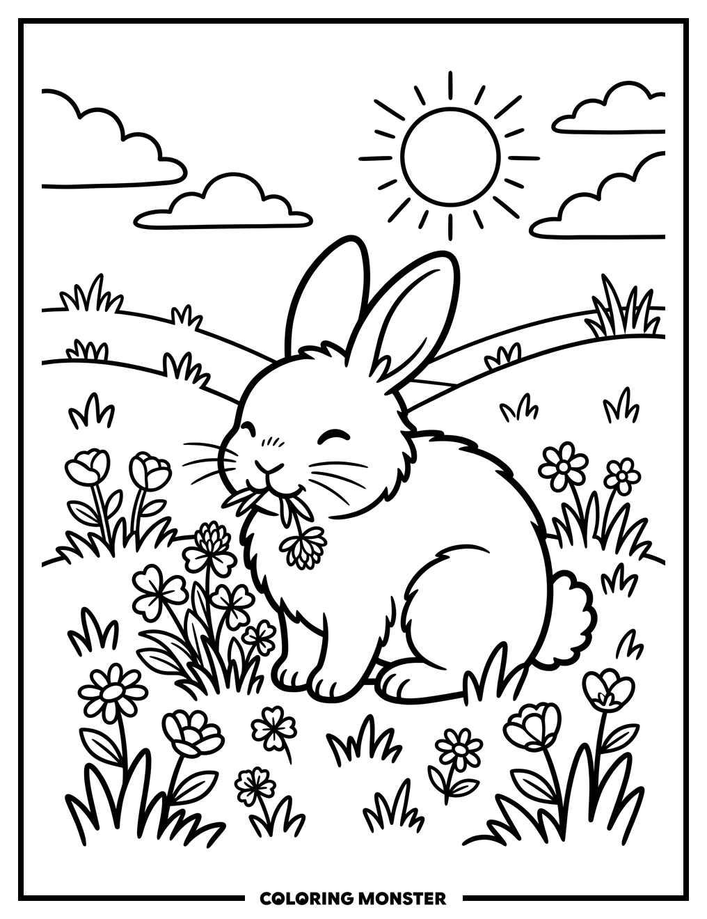 Rabbit Eating Clover Coloring Page