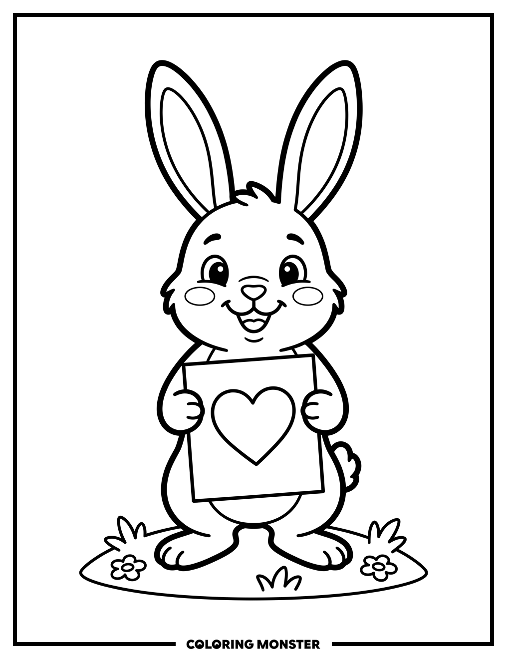 Rabbit Holding Valentine Card Coloring Page