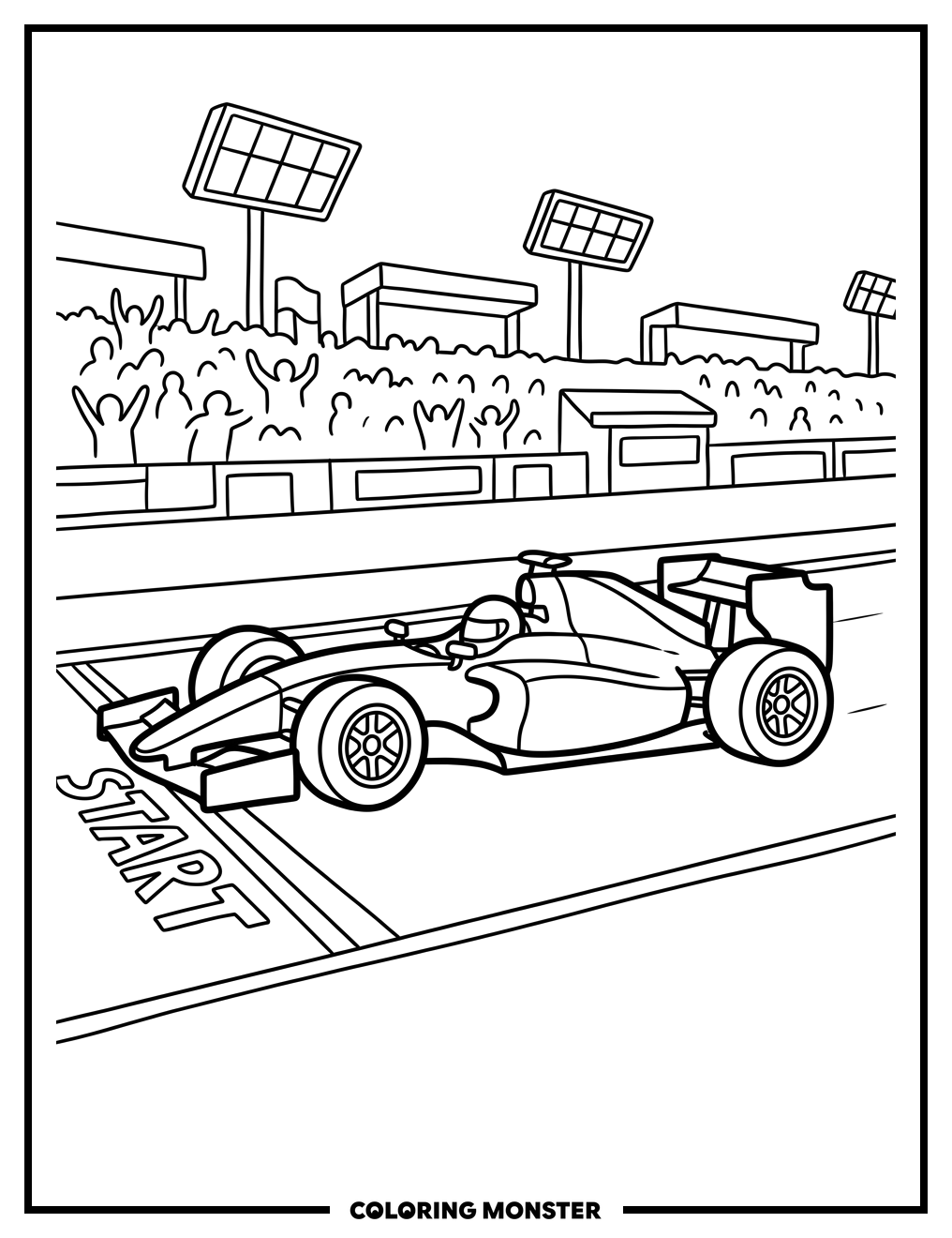 Race Car at Starting Line Coloring Page