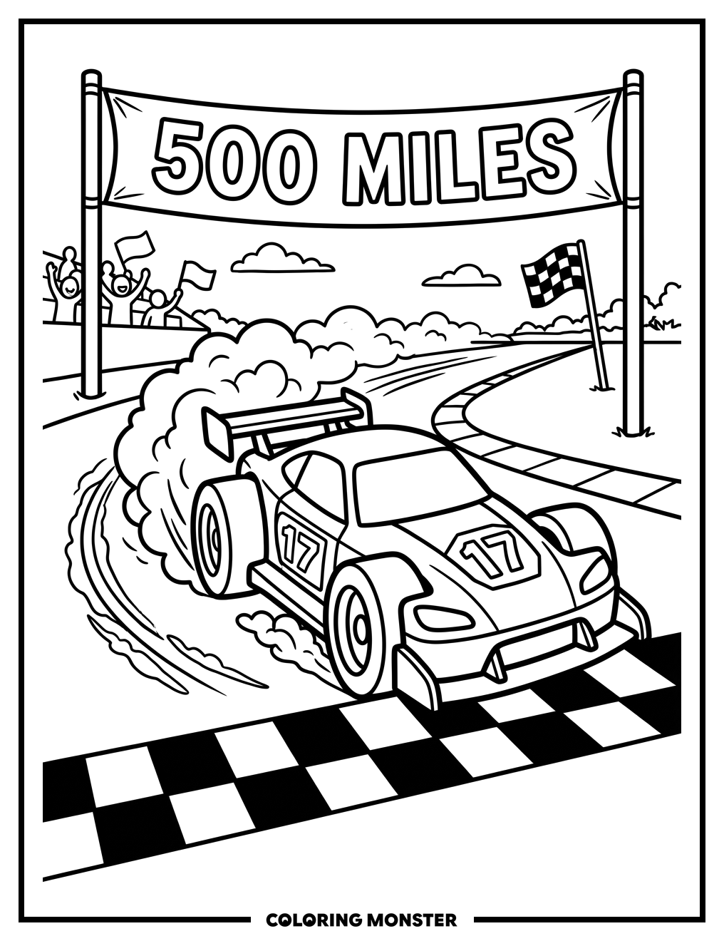 Race Car Crossing Finish Line Coloring Page