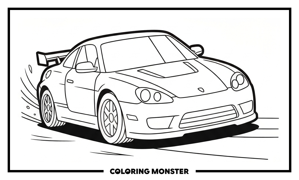 Race Car Zooming Around A Track Coloring Page