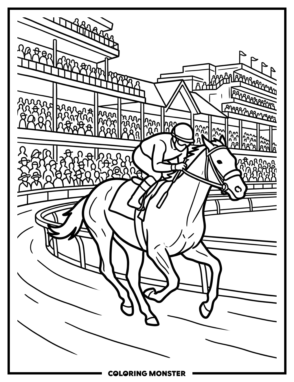 Racehorse and Jockey at Kentucky Derby Coloring Page