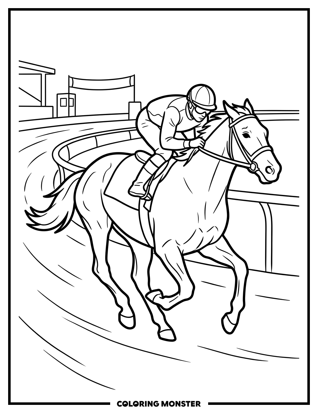 Racehorse and Jockey Gallop Coloring Page