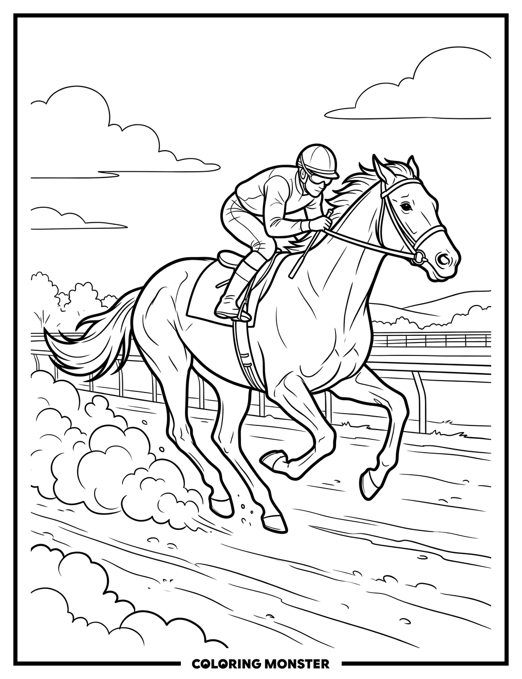 Racehorse Galloping on Track Coloring Page