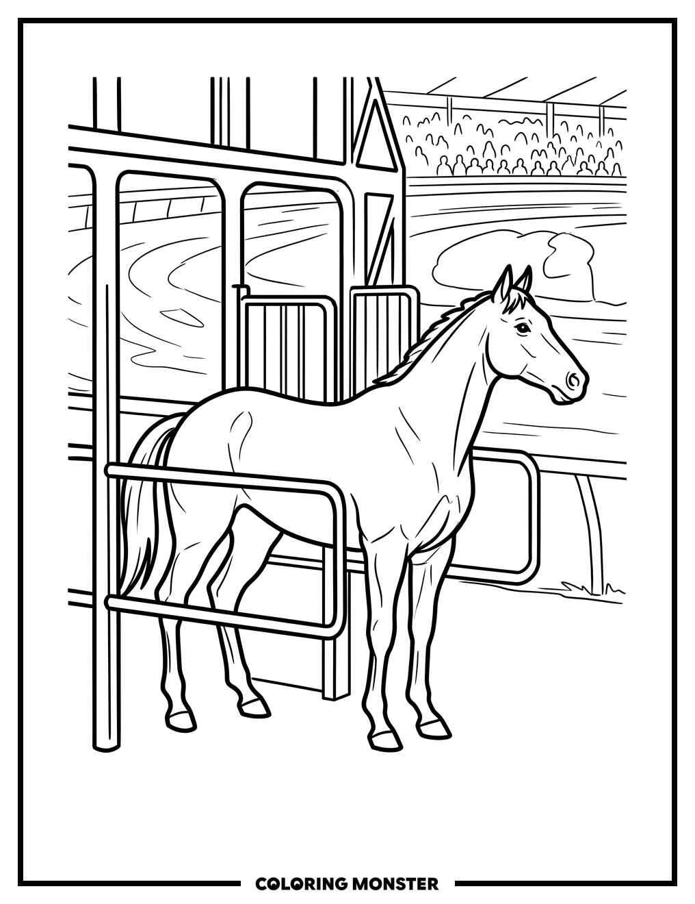 Racehorse in Starting Gate Coloring Page