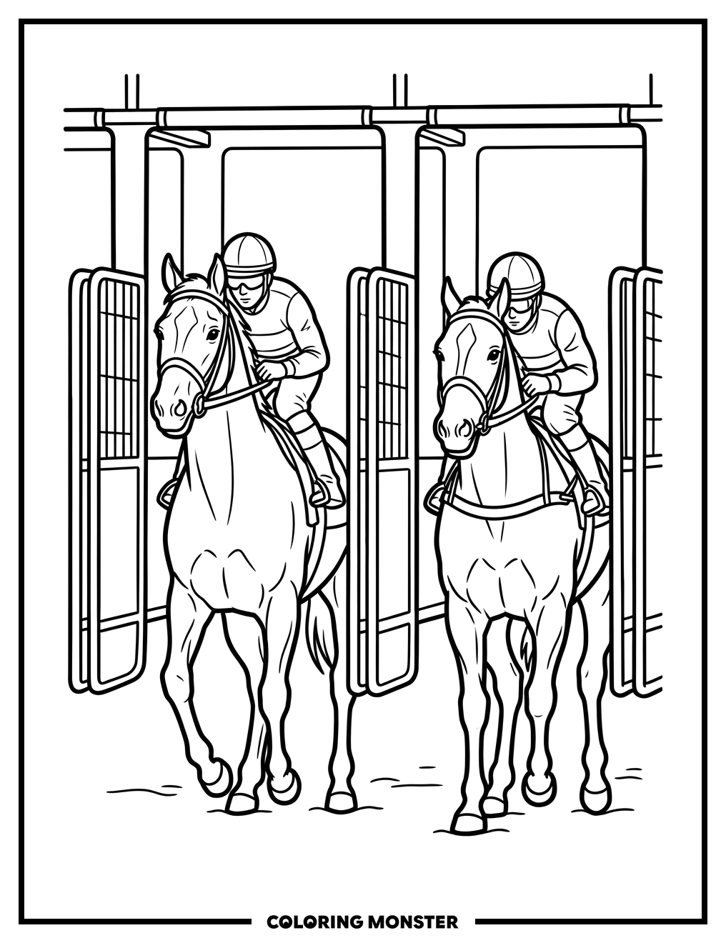 Racehorses at the Starting Gate Coloring Page