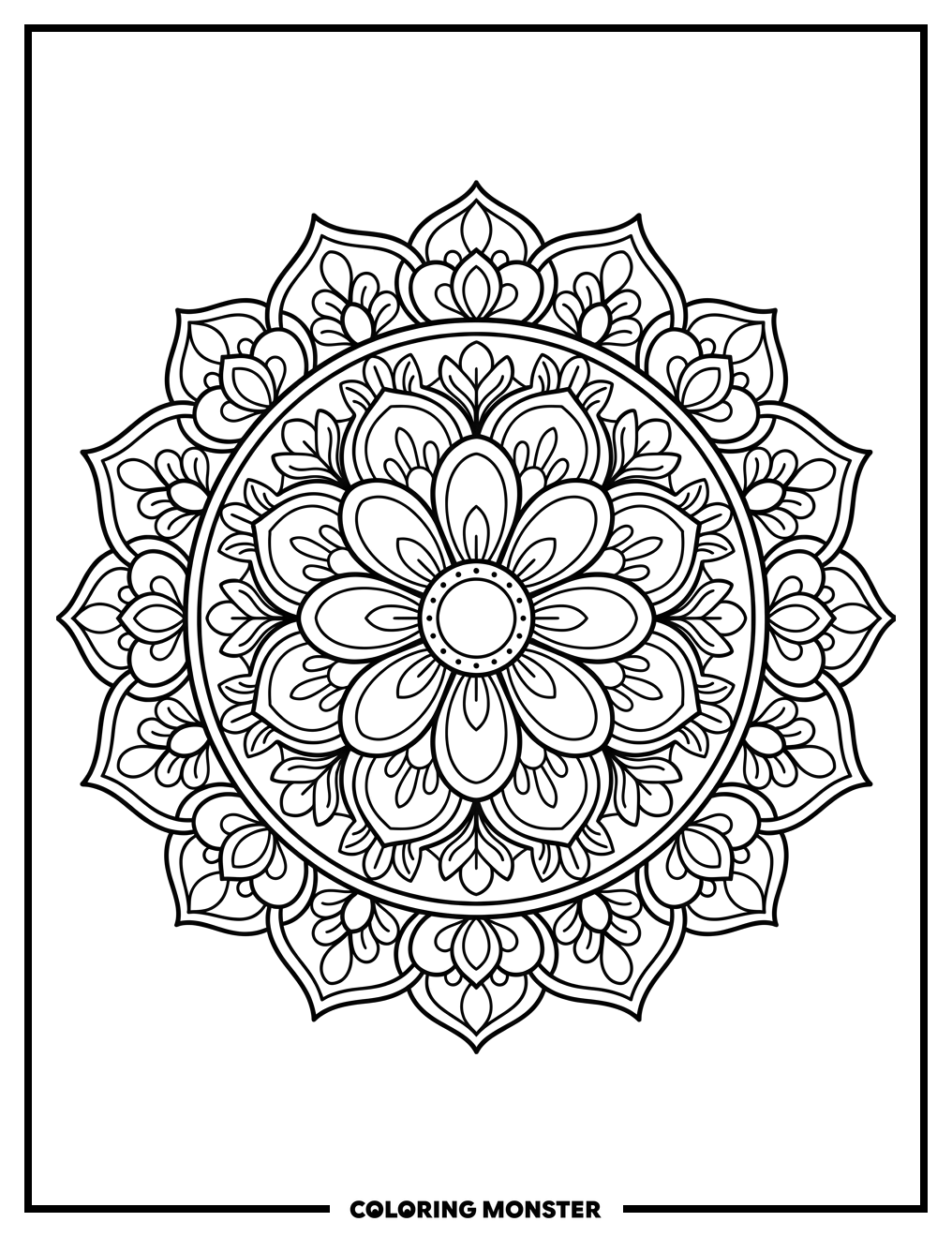 Radial Flower Petal Mandala Coloring Page