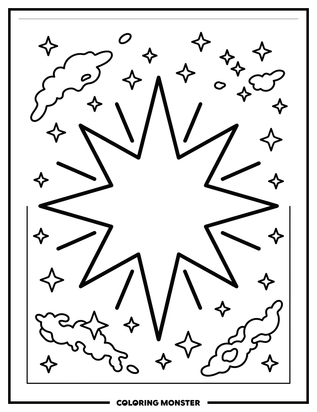 Radiant Star with Quote Coloring Page