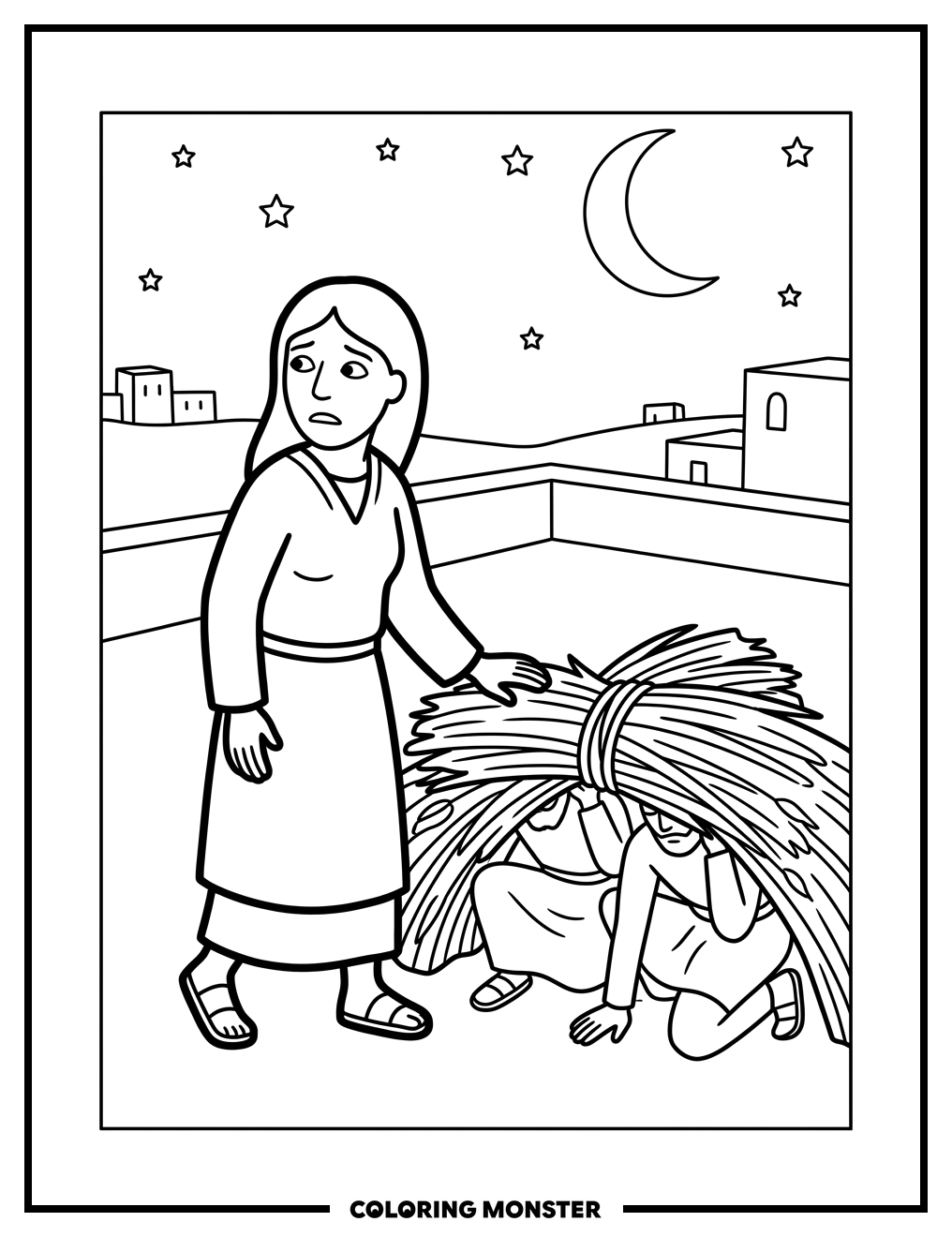 Rahab Hides Spies on Rooftop Coloring Page