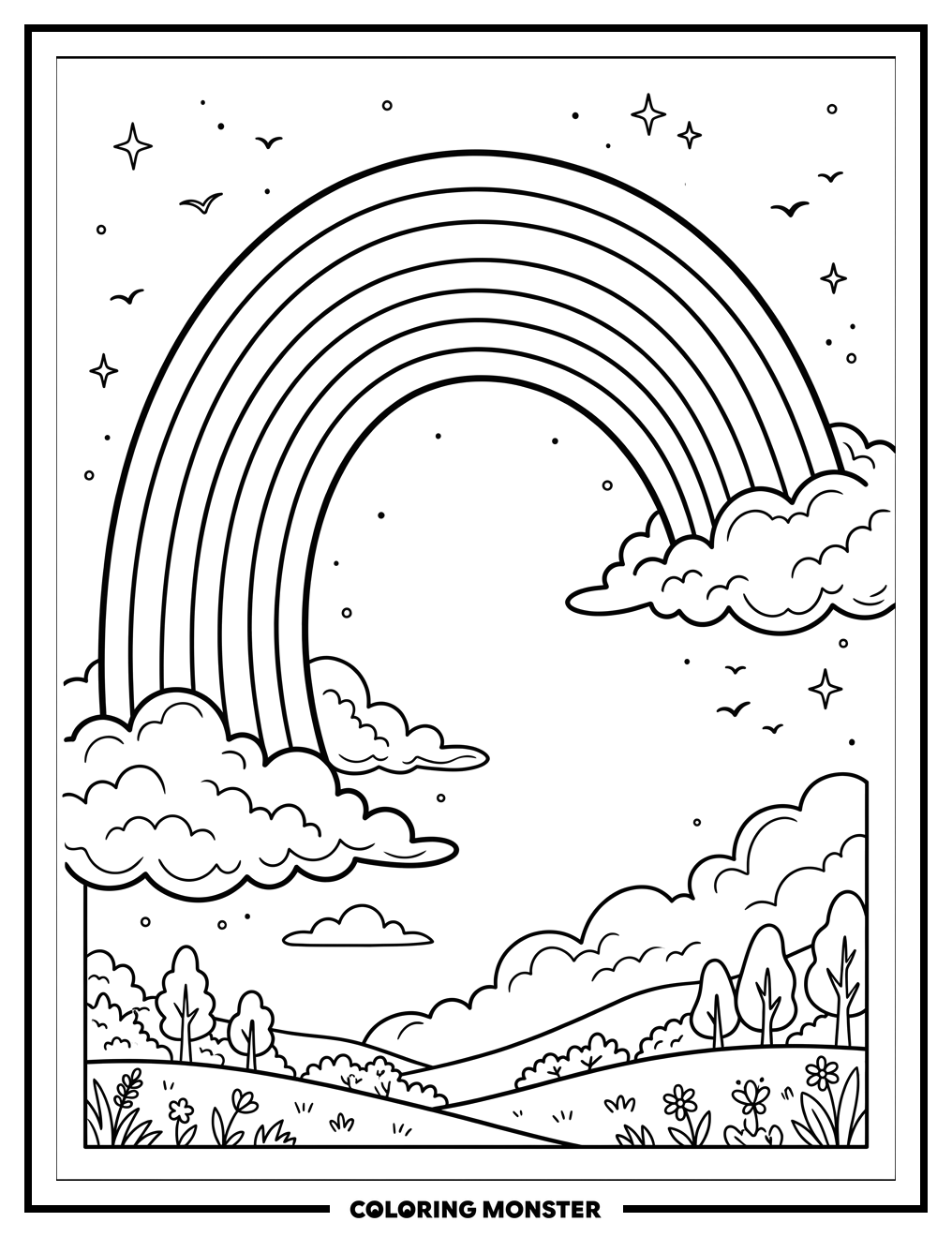Rainbow Arc With Clouds Coloring Page