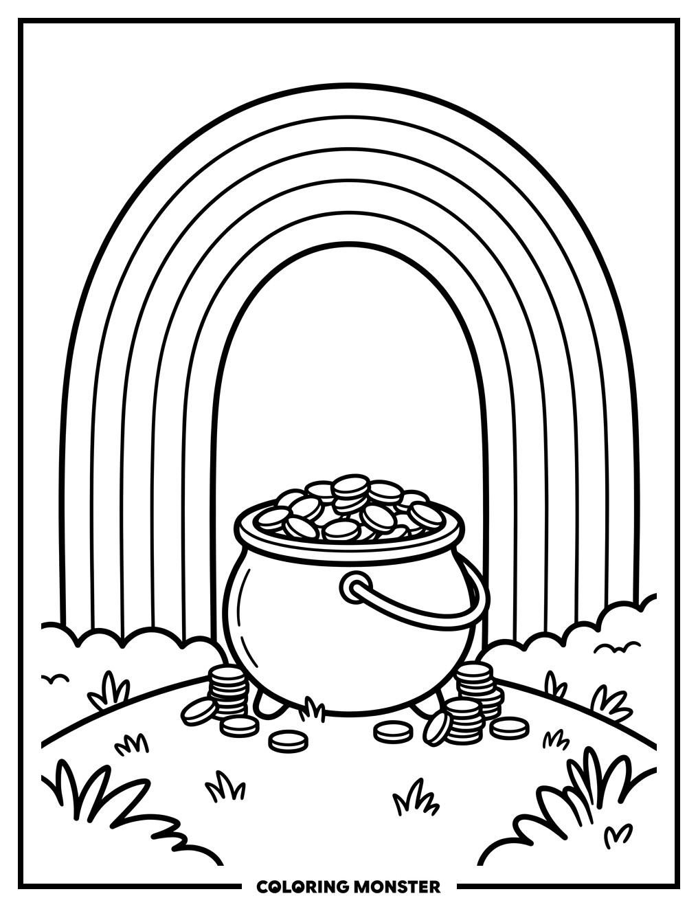 Rainbow Arch and Pot of Gold Coloring Page