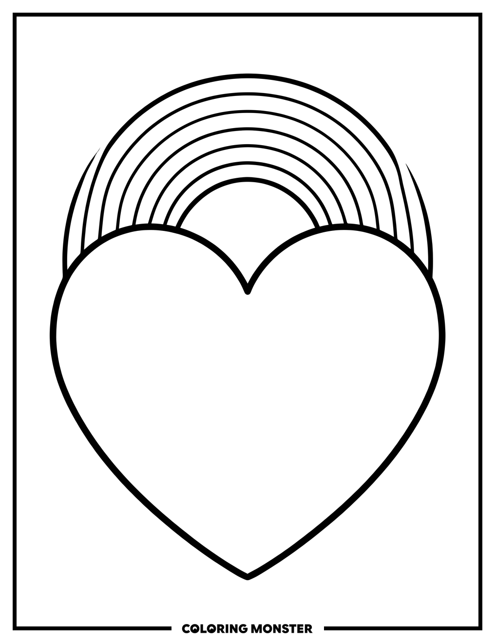 Rainbow Arching Above Heart Coloring Page