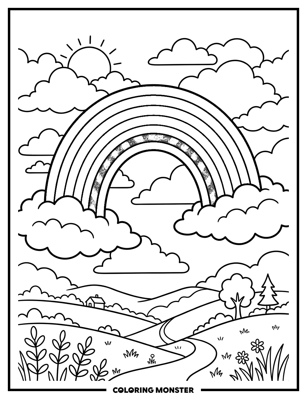 Rainbow Arching Over Clouds Coloring Page