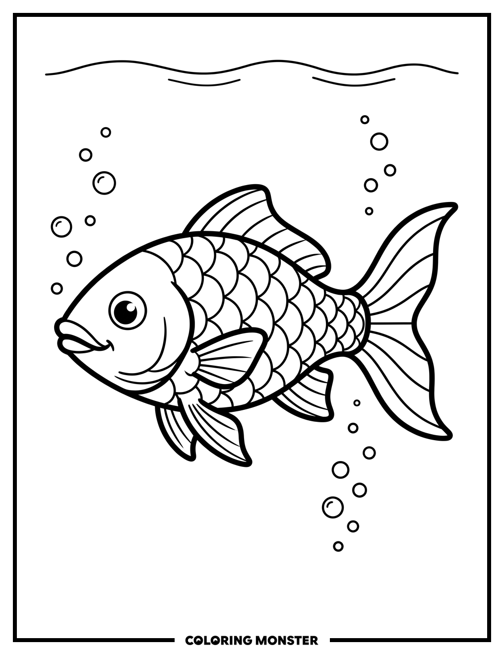 Rainbow Fish Swimming in Blue Water Coloring Page