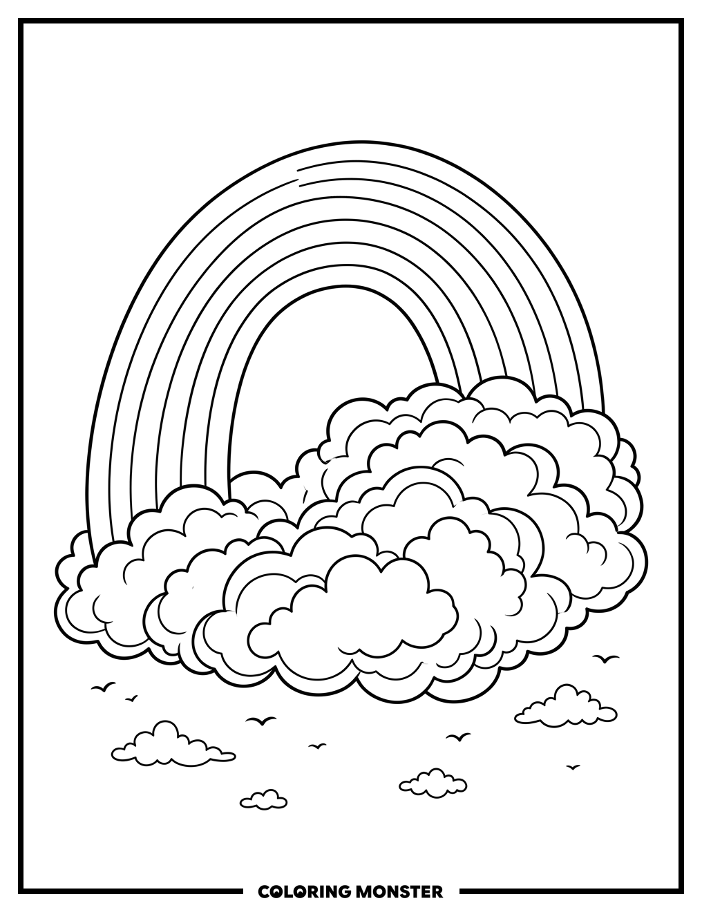 Rainbow Over Fluffy Clouds Coloring Page