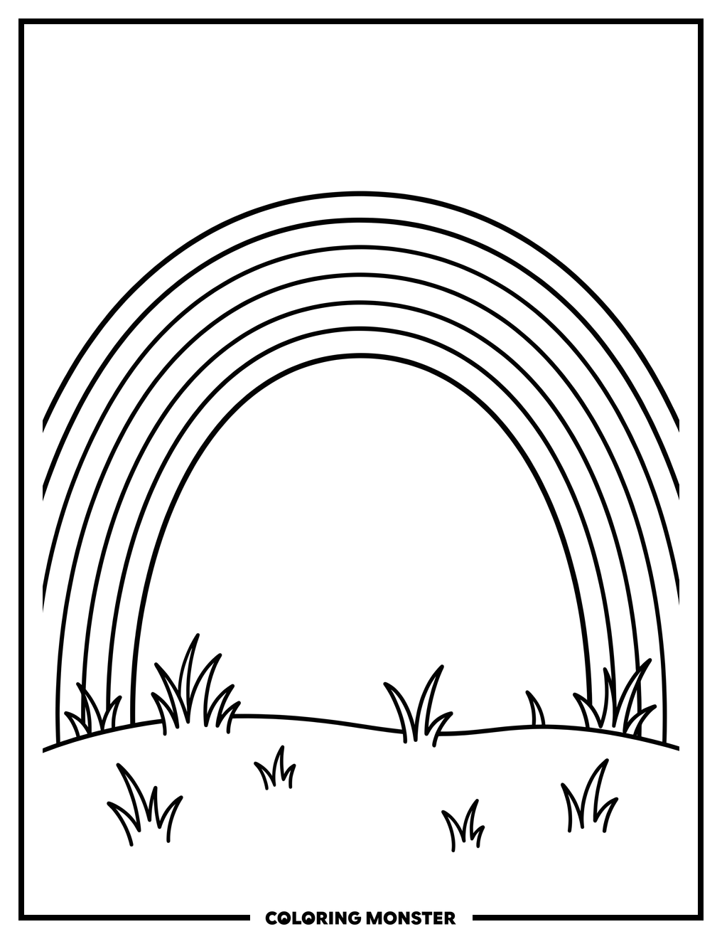 Rainbow Over Grassy Field Coloring Page
