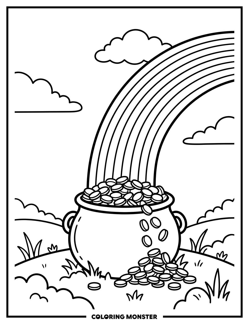 Rainbow Over Pot of Gold Coloring Page