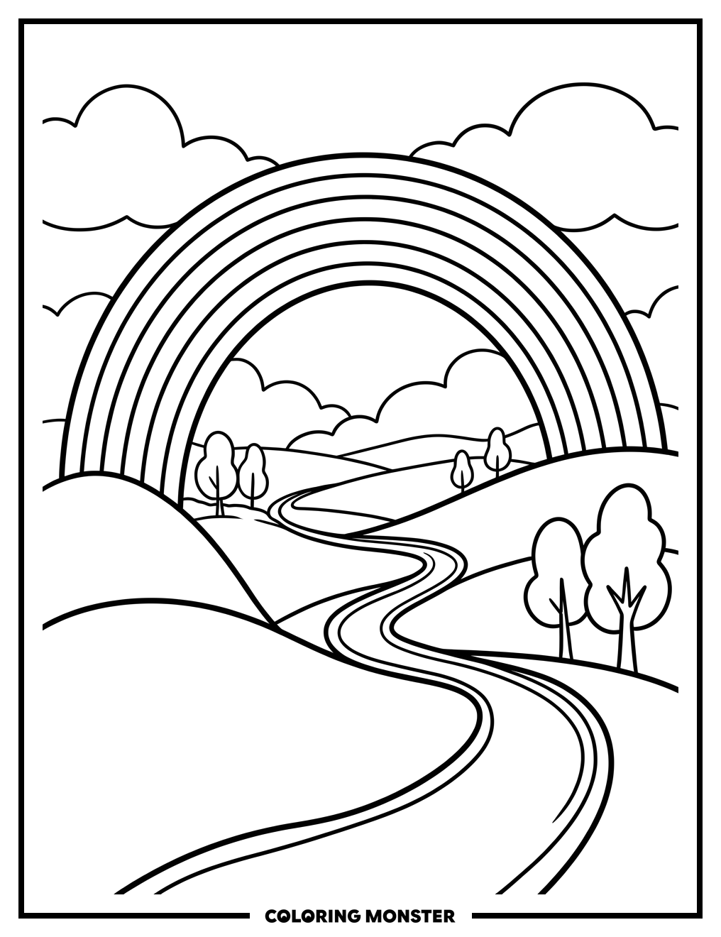 Rainbow Over Rolling Hills Coloring Page