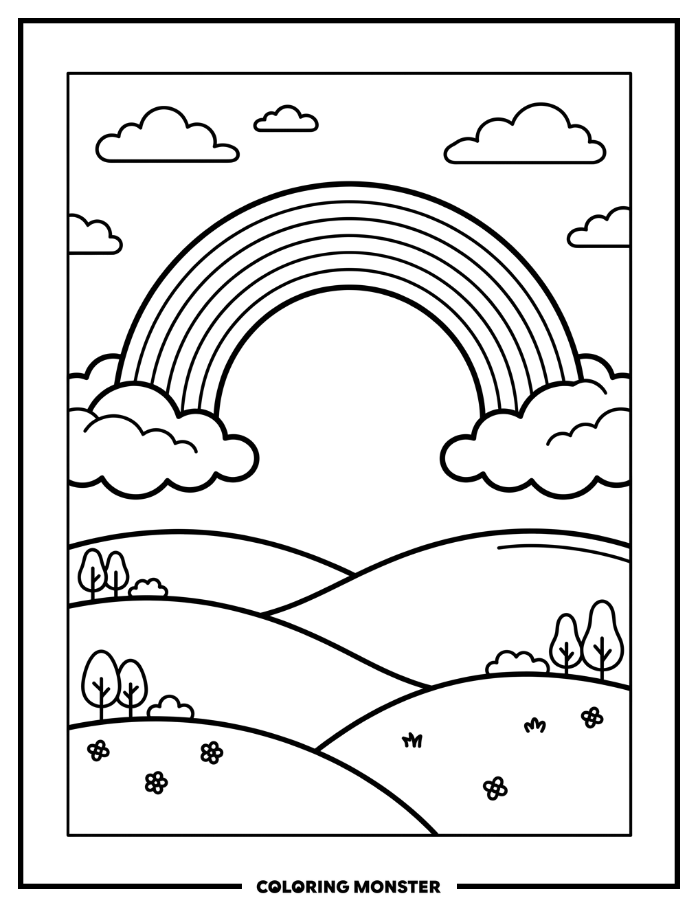 Rainbow Over Rolling Hills Coloring Page