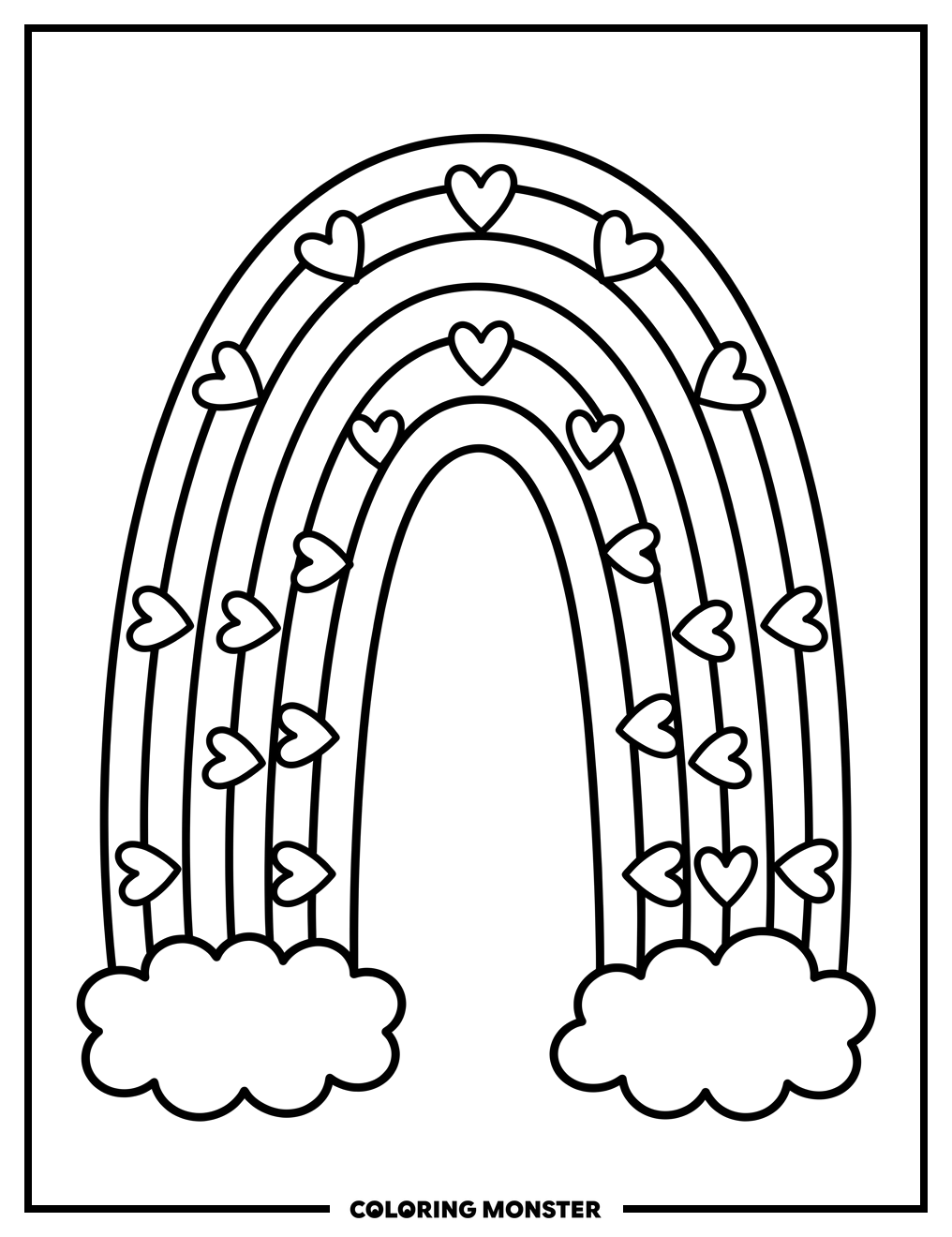 Rainbow With Hearts Coloring Page