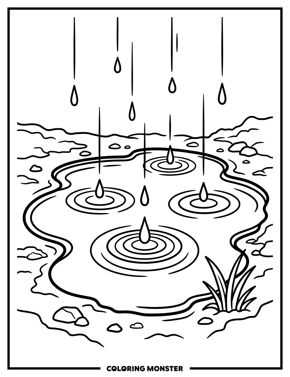Raindrops In A Puddle Coloring Page