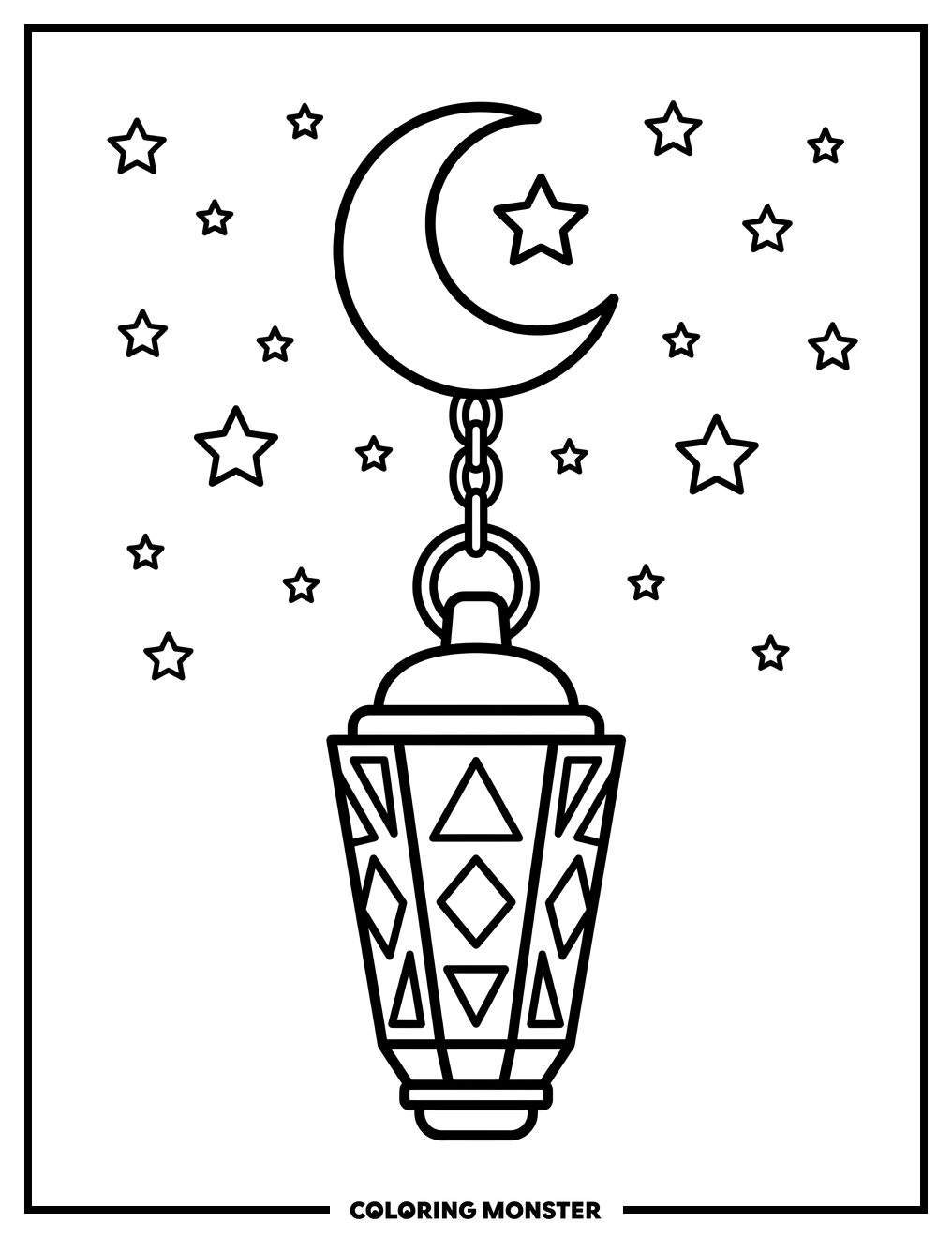 Ramadan Lantern Under Crescent Moon Coloring Page