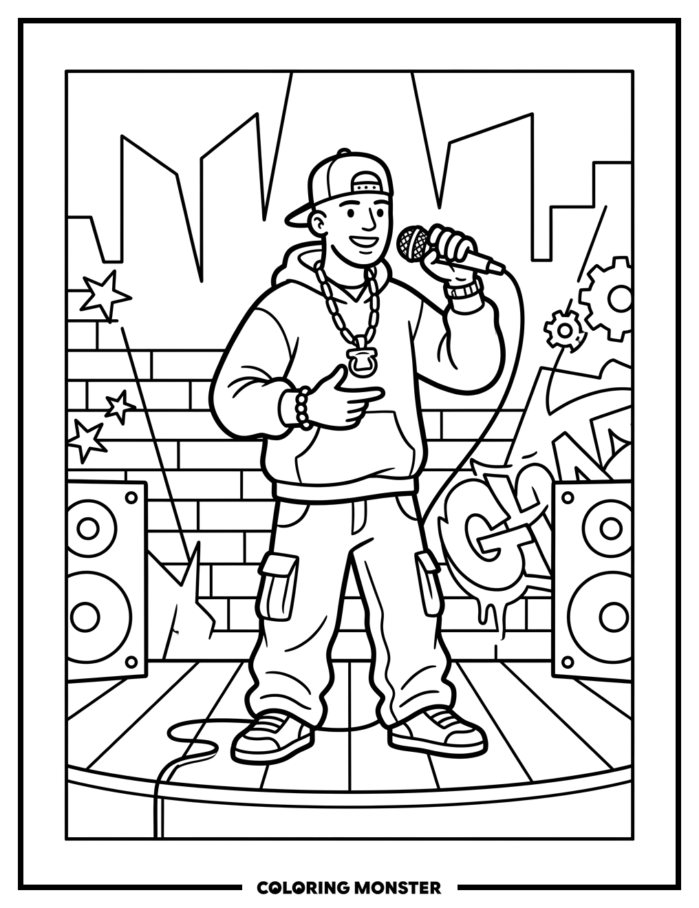 Rapper On Stage Coloring Page