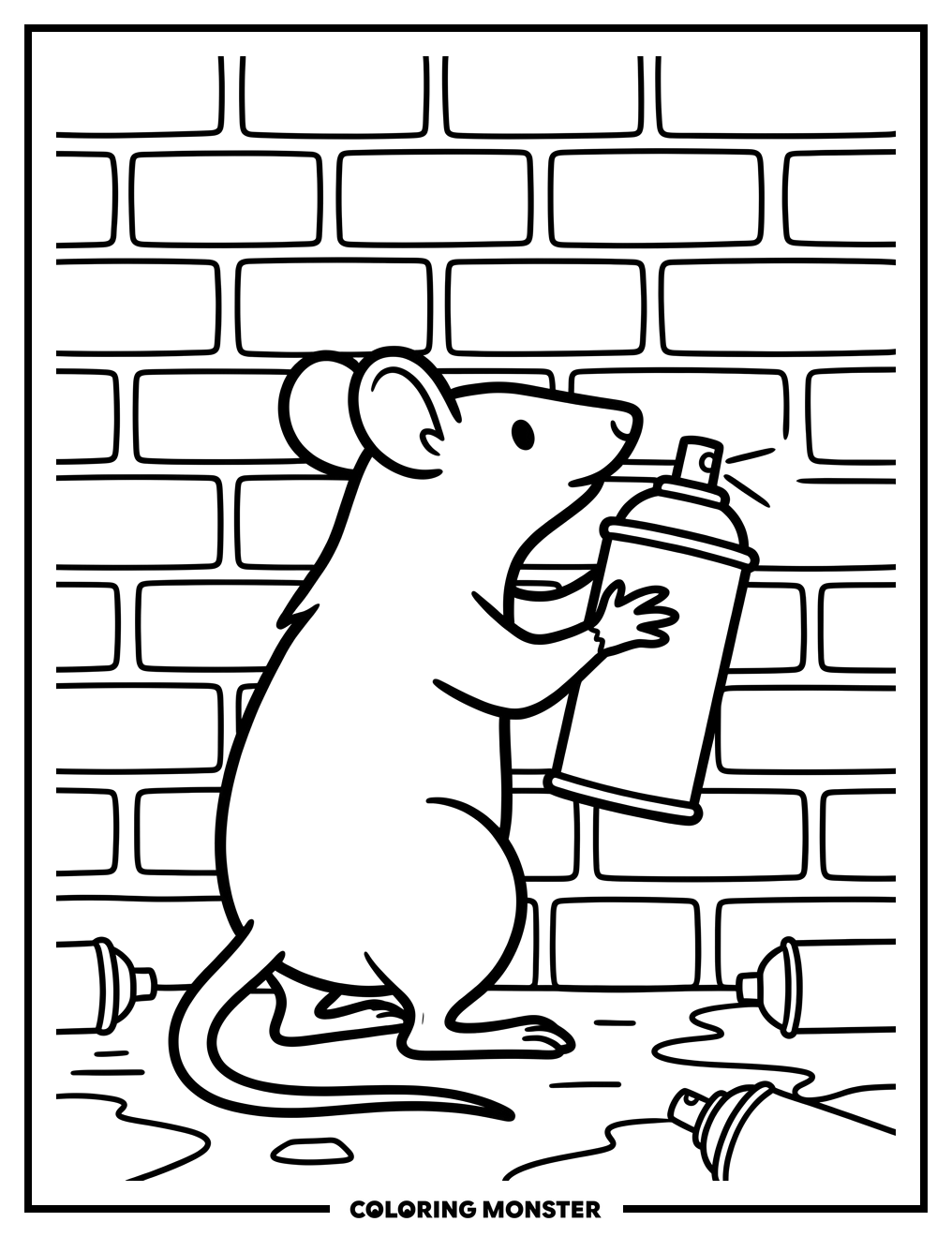 Rat Artist with Spray Can Coloring Page