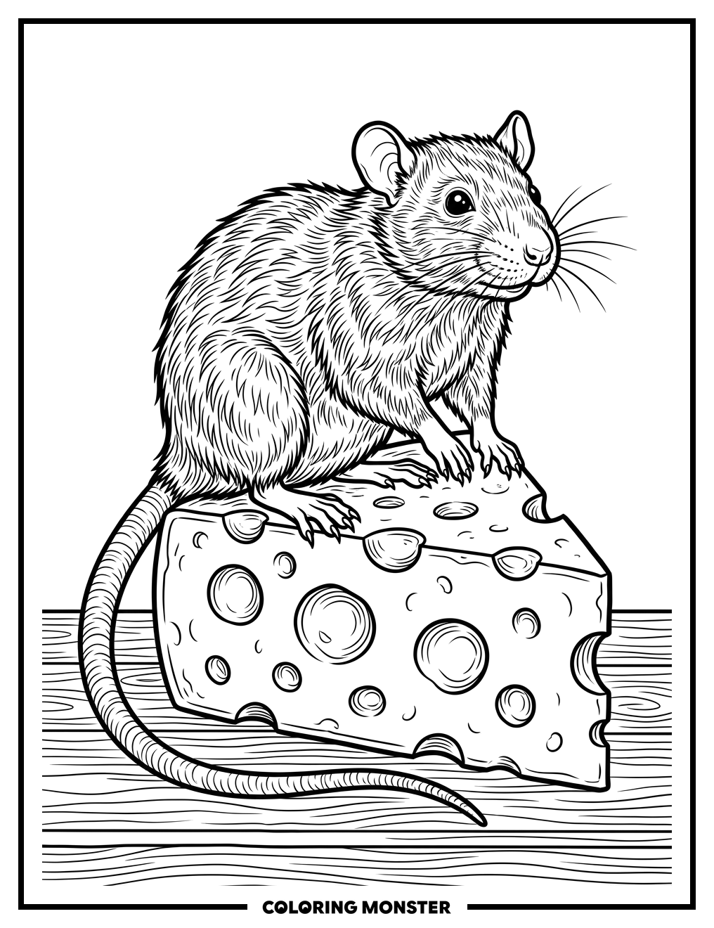 Rat on Swiss Cheese Coloring Page