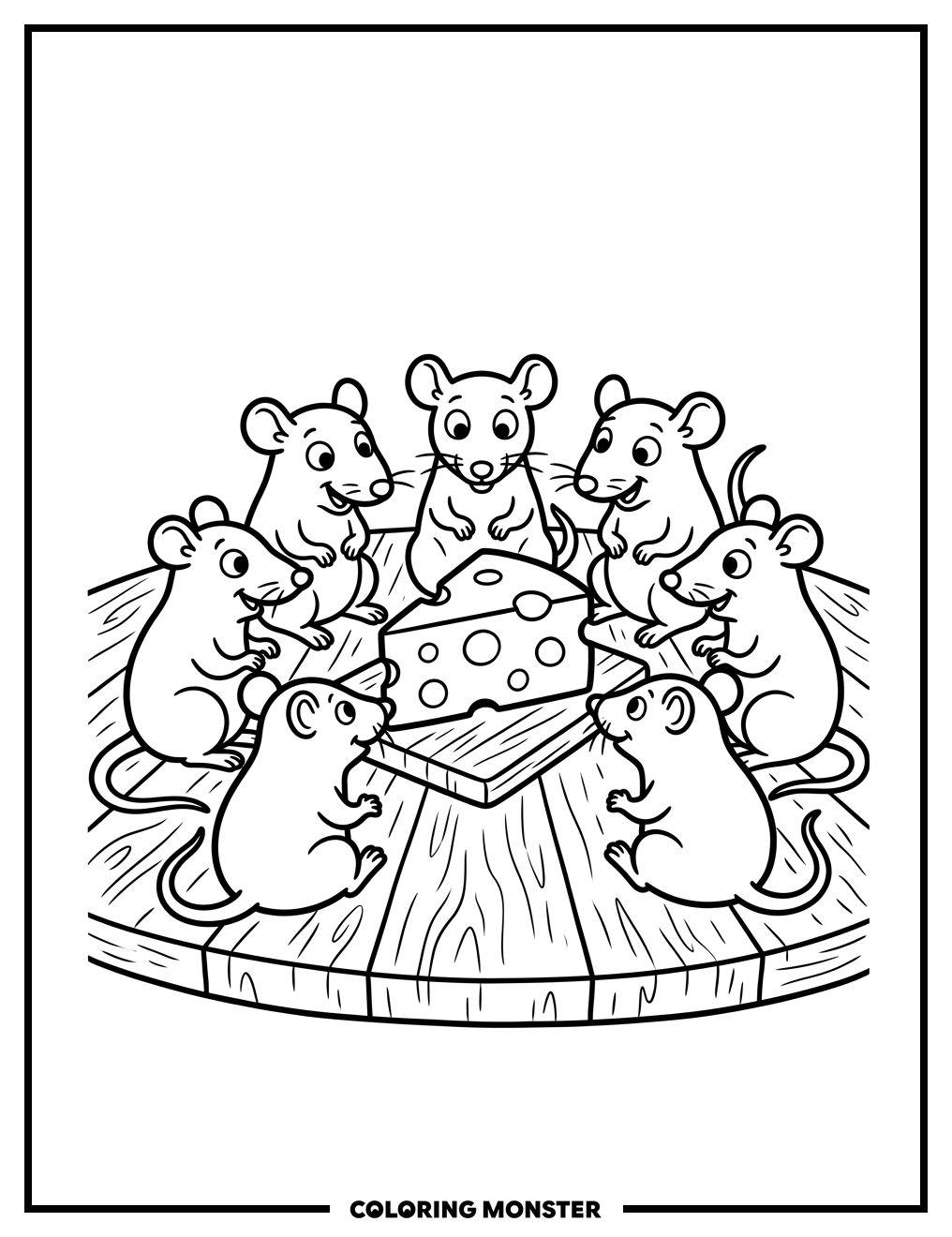 Rats Sharing Cheese Coloring Page