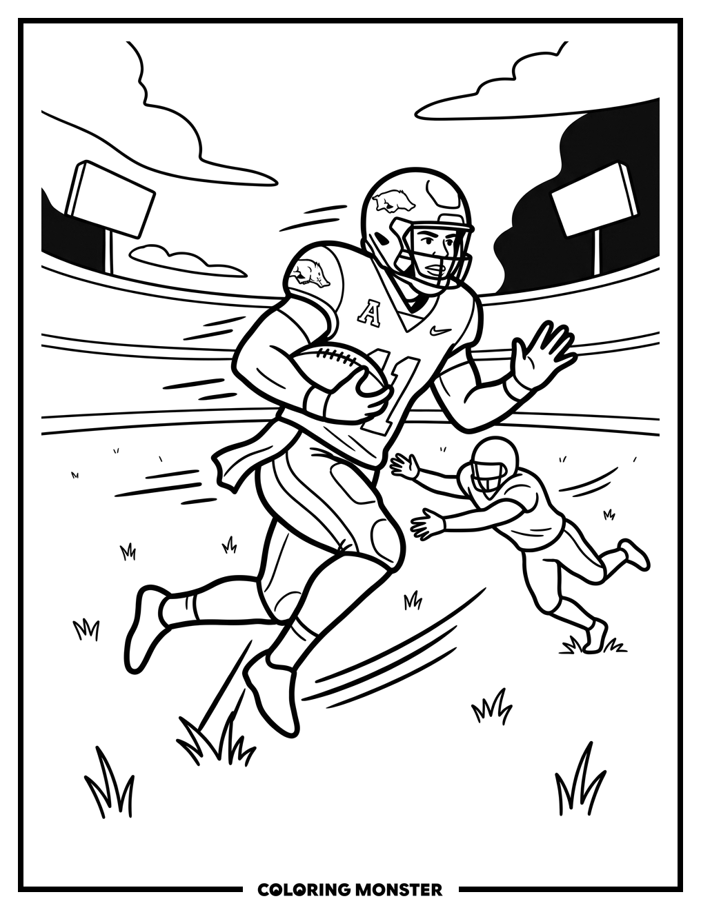 Razorbacks Football Player Evading Tackle Coloring Page