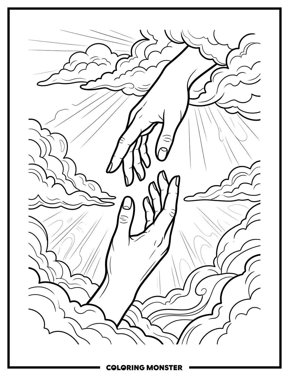 Reaching Hands in Light Coloring Page