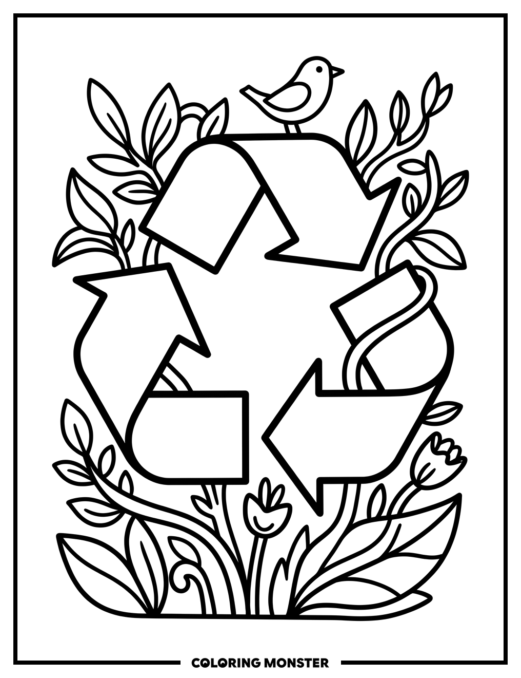 Recycling Symbol with Nature Coloring Page