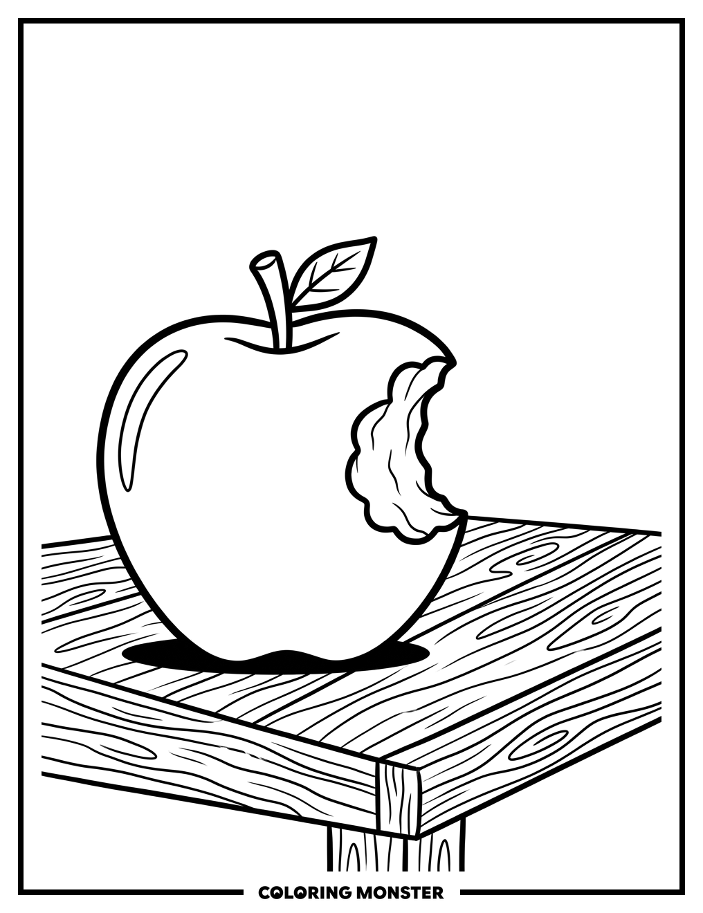 Red Apple with Bite Coloring Page