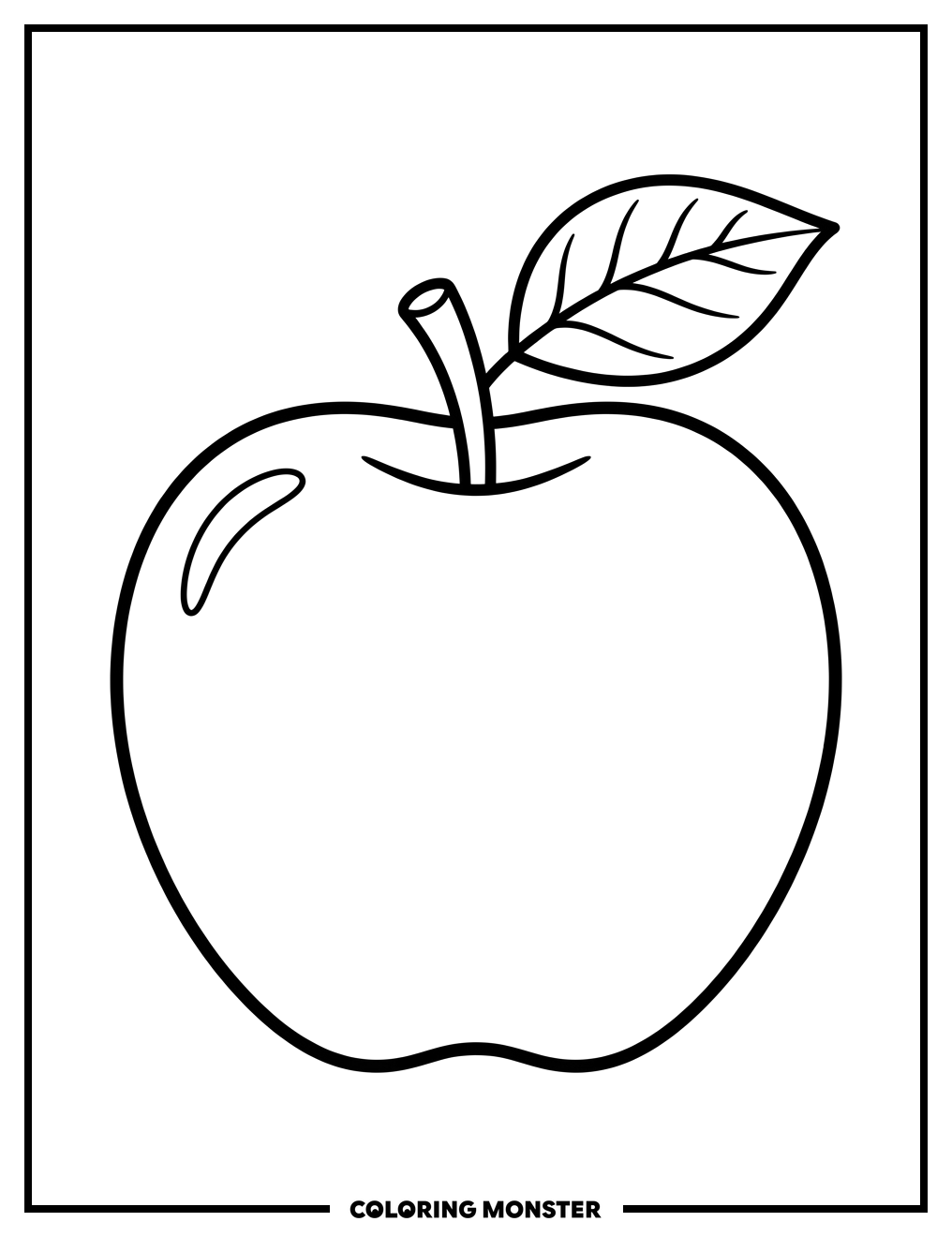 Red Apple With Green Leaf Coloring Page