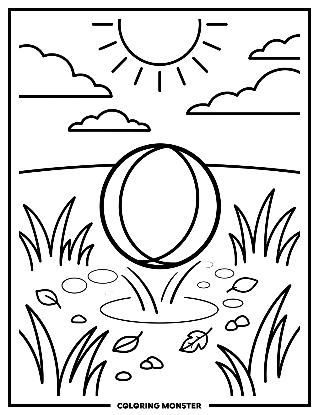 Red Ball Bouncing on Grass Coloring Page