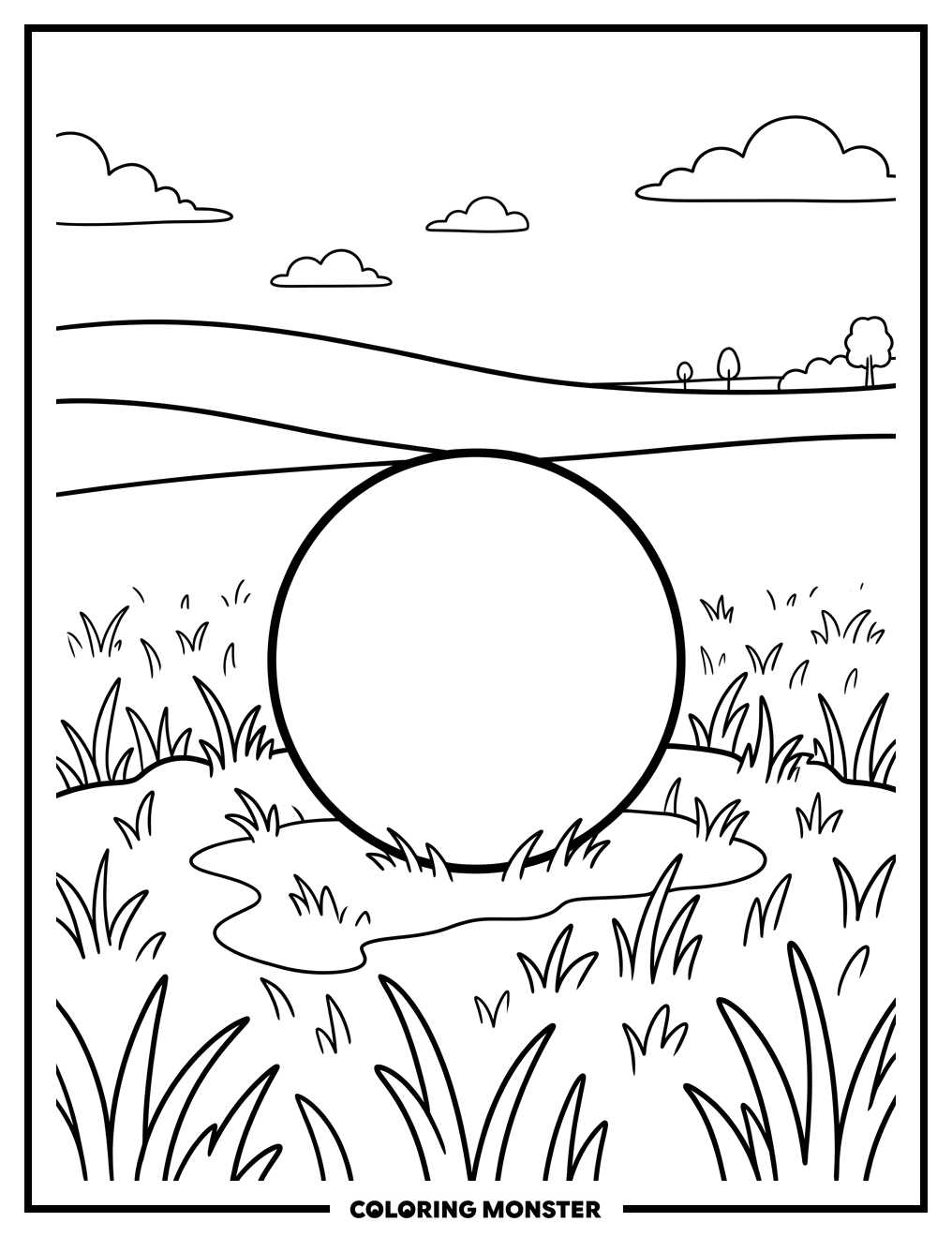 Red Ball on Grass Coloring Page