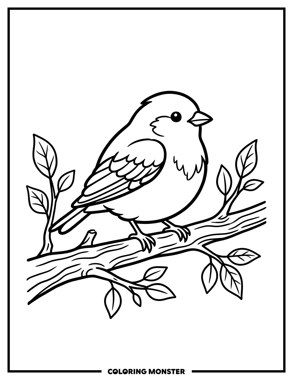 Red Bird on a Branch Coloring Page