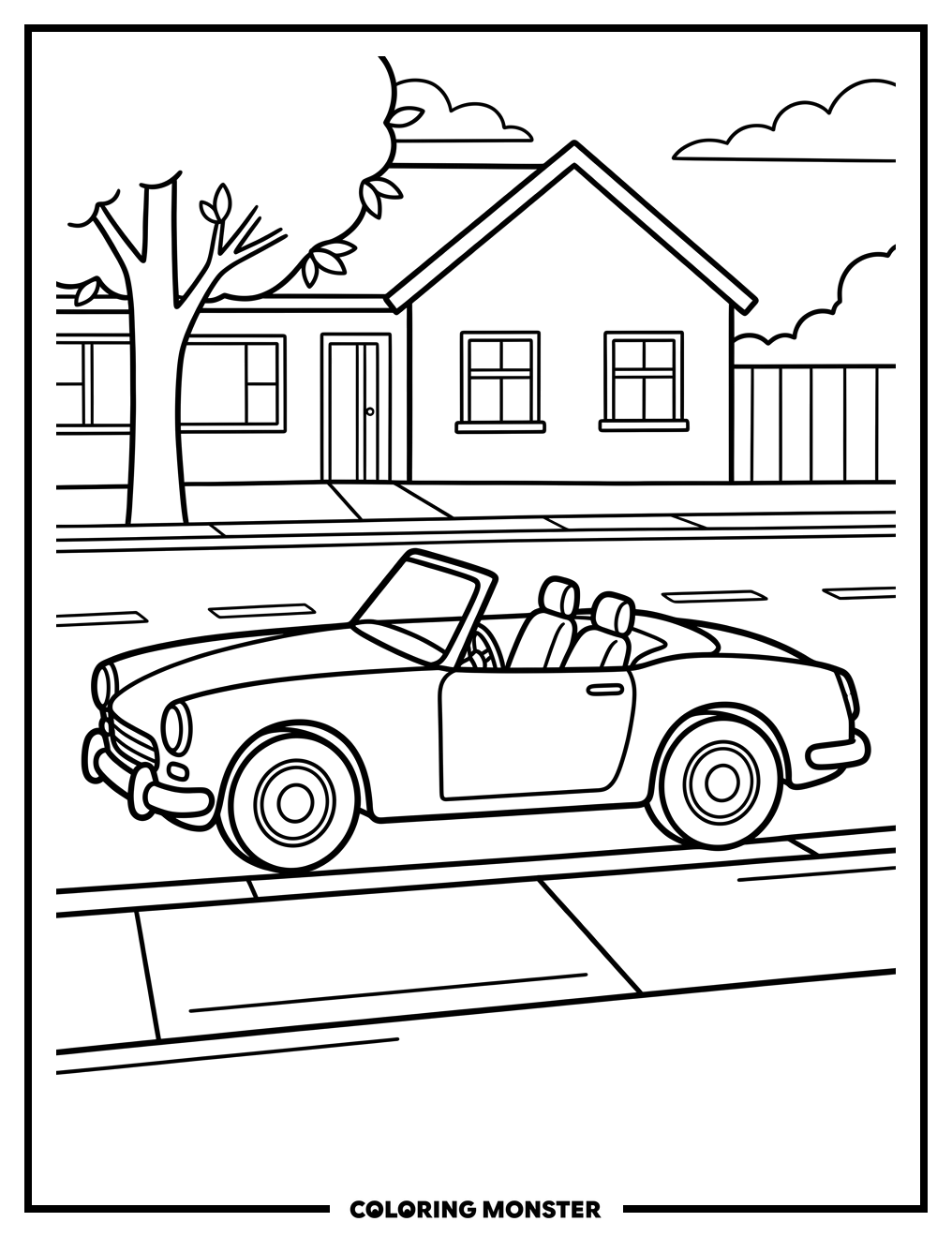 Red Convertible Sports Car Coloring Page