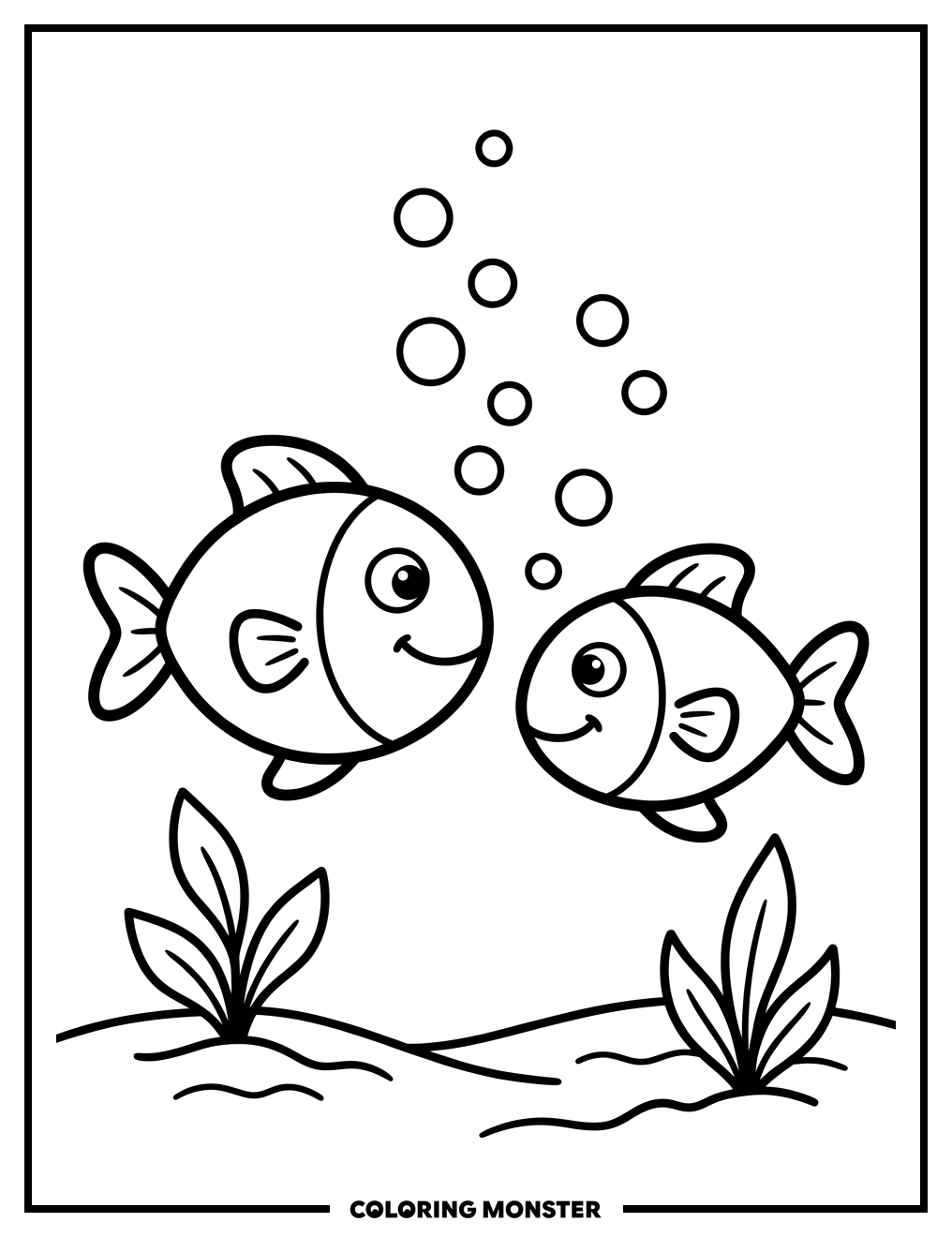 Red Fish and Blue Fish Swimming Coloring Page