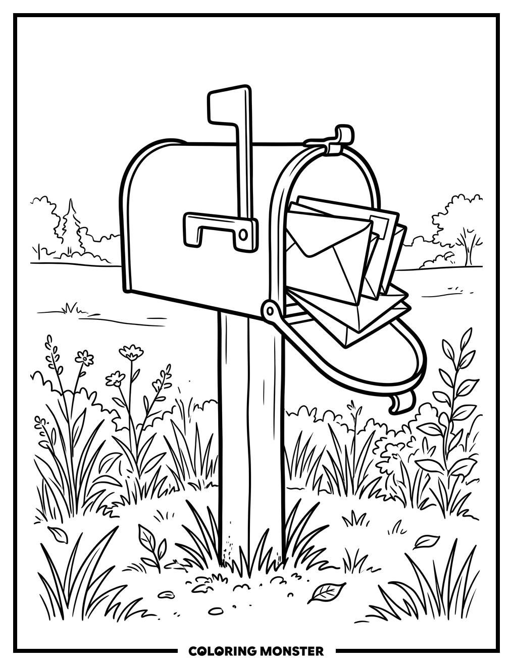 Red Mailbox With Flag Raised Coloring Page