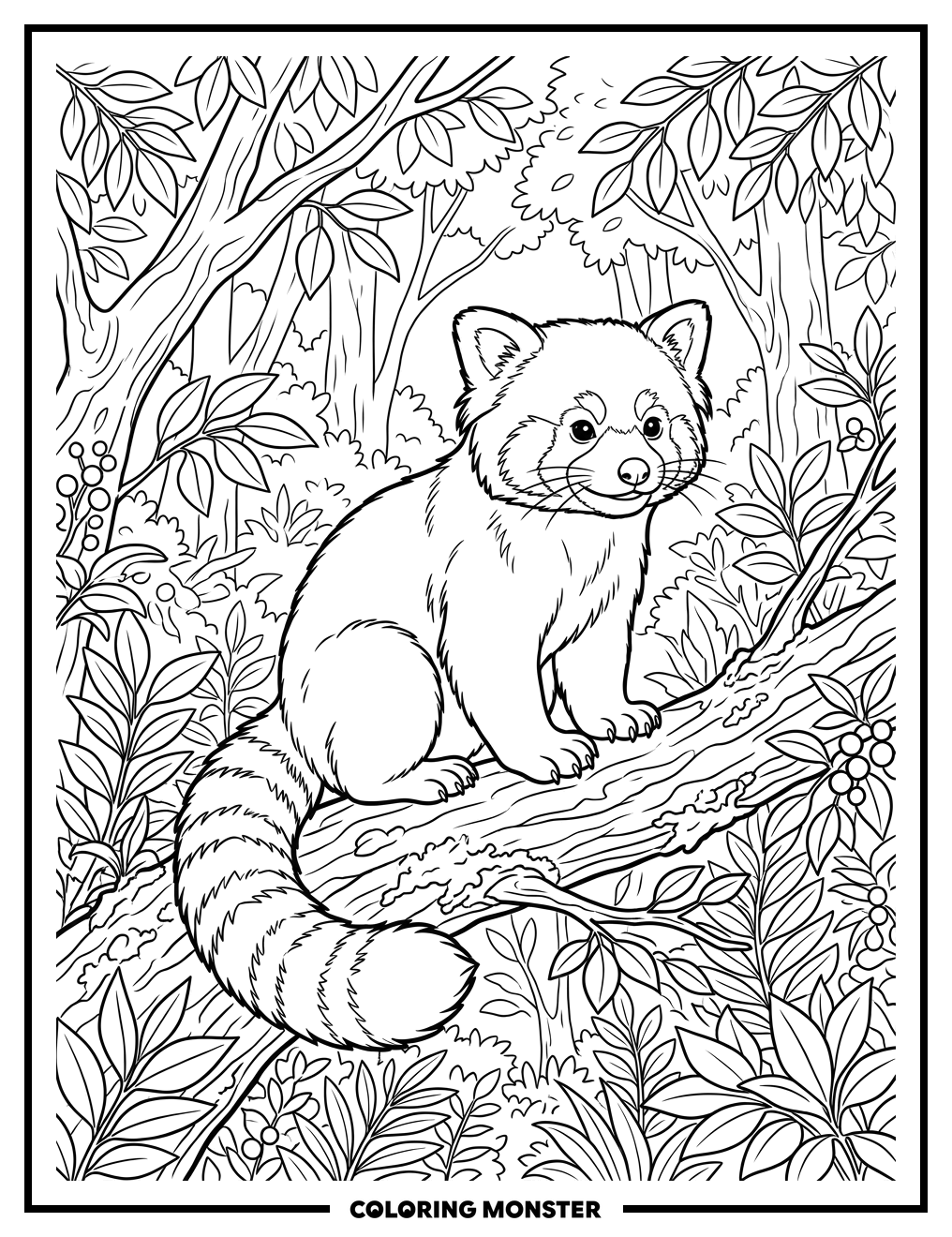 Red Panda on Tree Branch Coloring Page