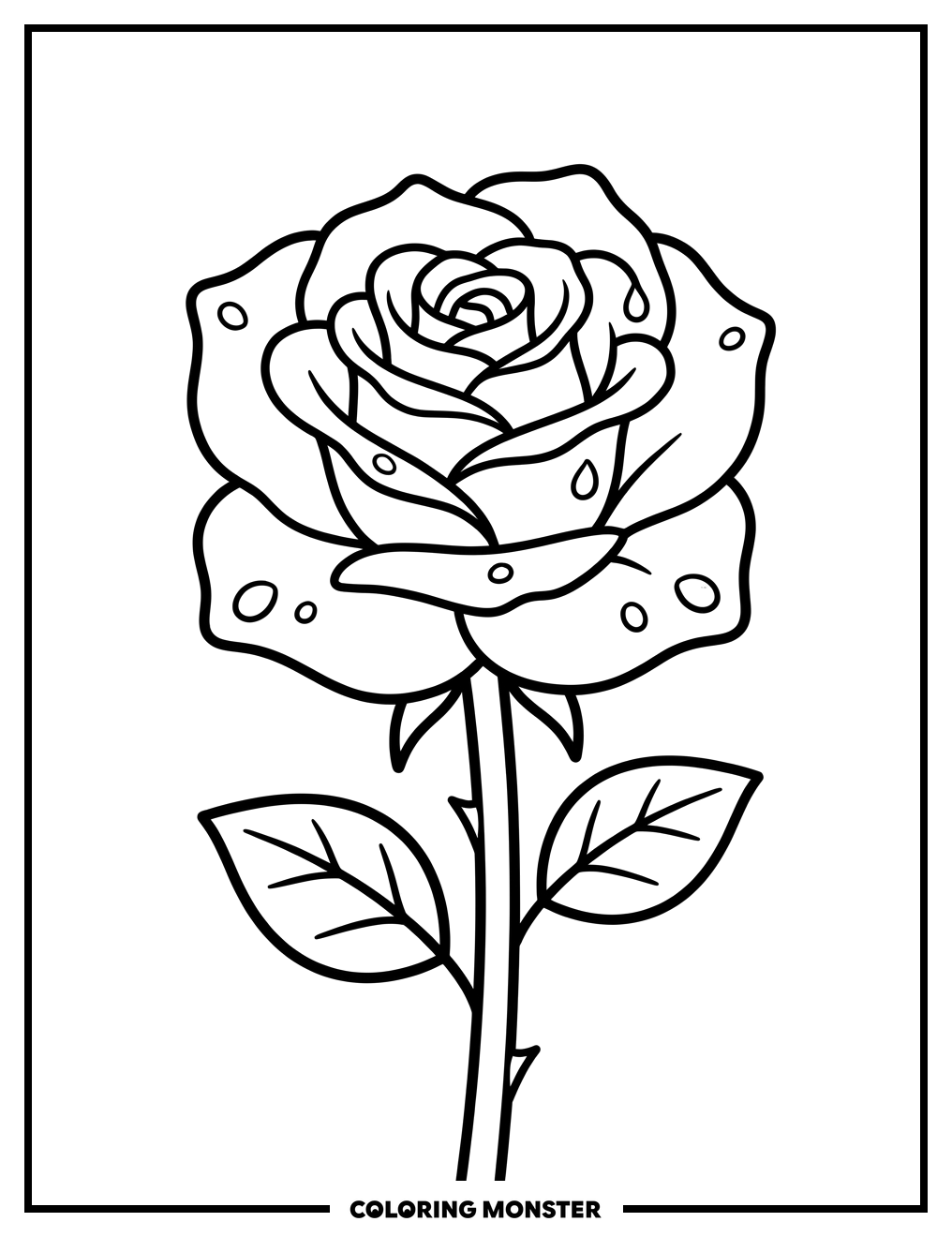 Red Rose With Dew Drops Coloring Page