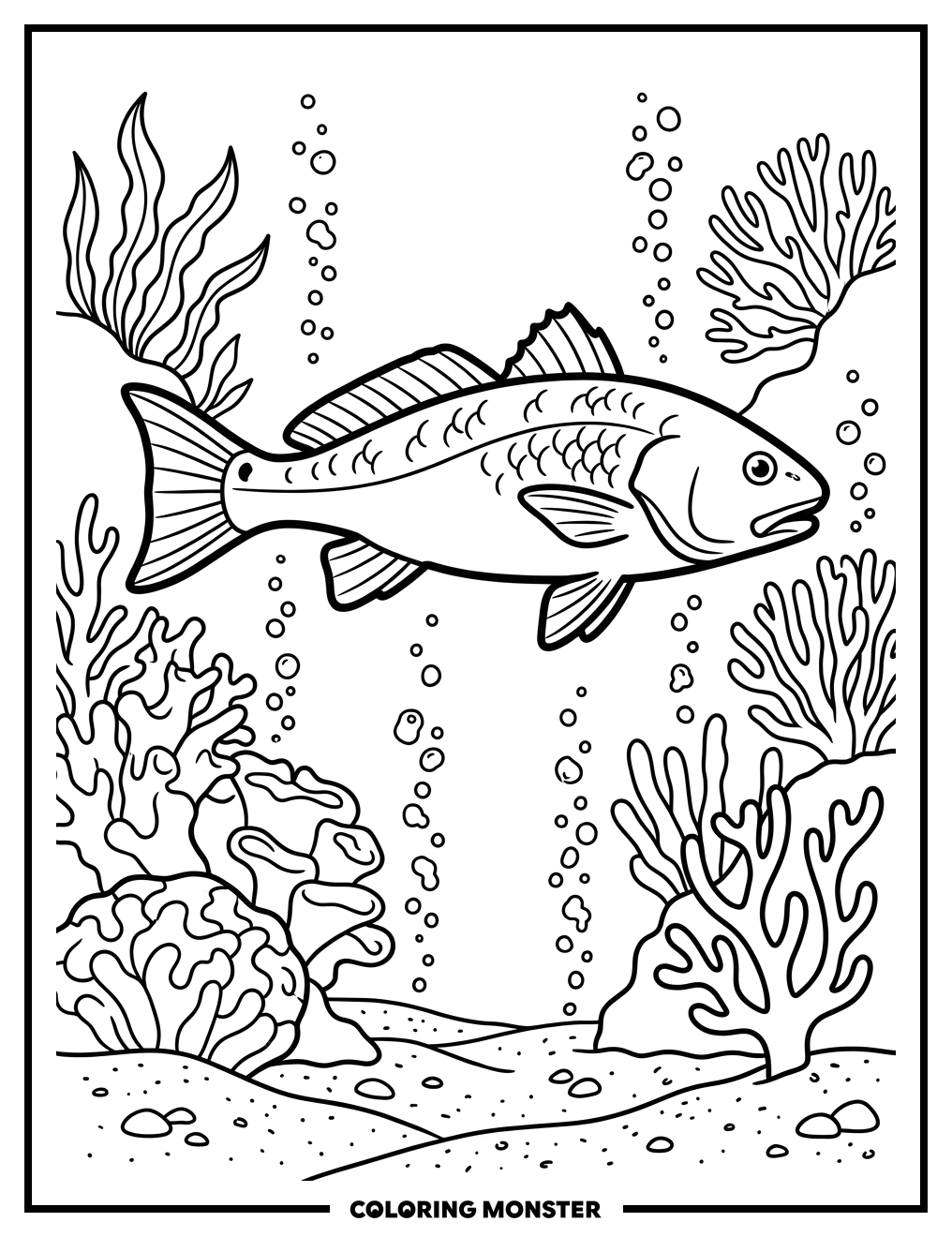 Redfish in Coral Reef Coloring Page